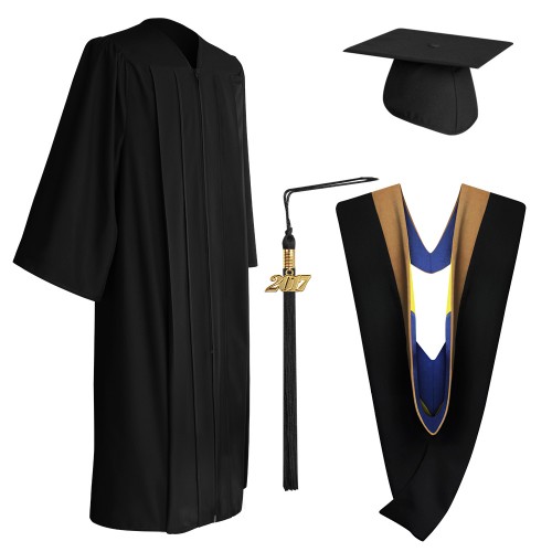 Matte Black Bachelor Graduation Cap, Gown, Tassel & Hood