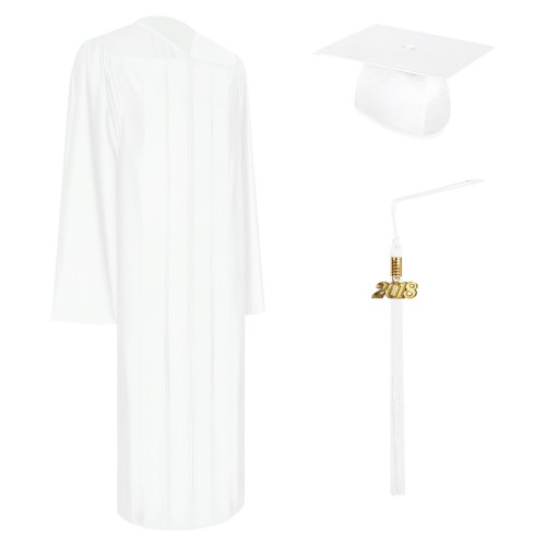 Shiny White Elementary Graduation Cap, Gown & Tassel
