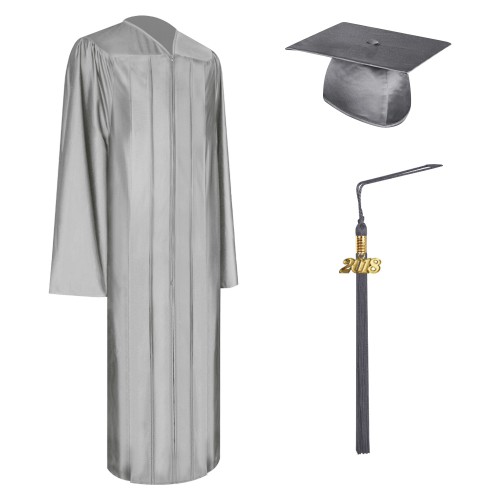 Shiny Silver Middle School and Junior High Graduation Cap, Gown & Tassel