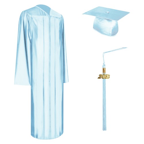 Shiny Light Blue College and University Graduation Cap, Gown & Tassel