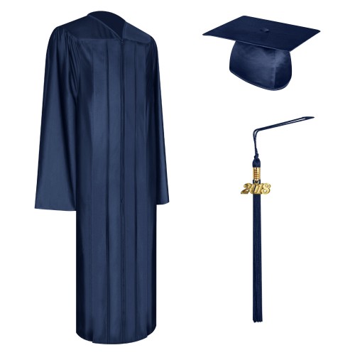 Shiny Navy Blue Faculty Staff Graduation Cap, Gown & Tassel
