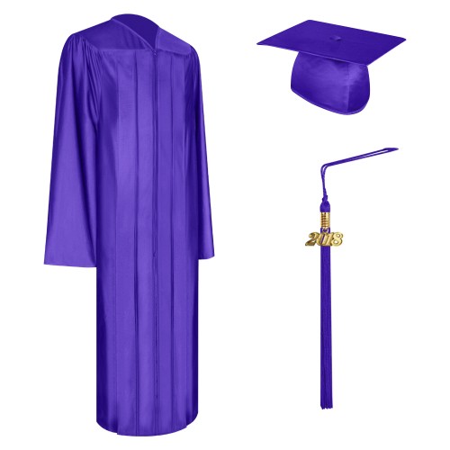 Shiny Purple College and University Graduation Cap, Gown & Tassel