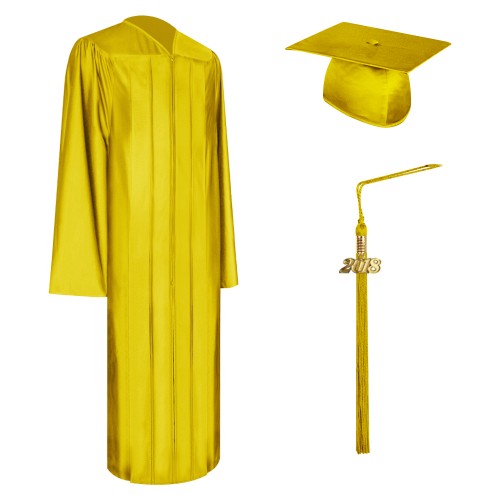 Shiny Gold College and University Graduation Cap, Gown & Tassel