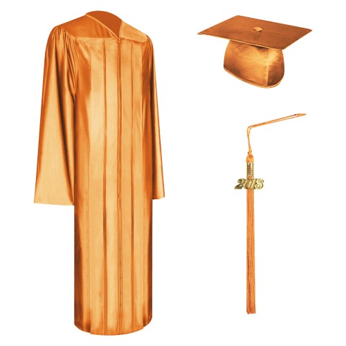 Shiny Orange Technical and Vocational Graduation Cap, Gown & Tassel