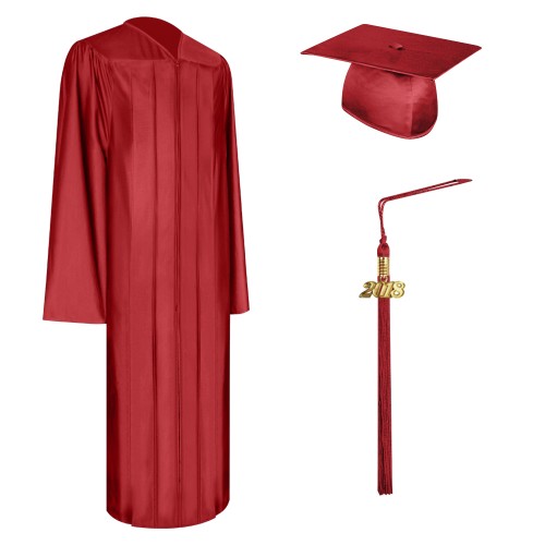 Shiny Red High School Graduation Cap, Gown & Tassel