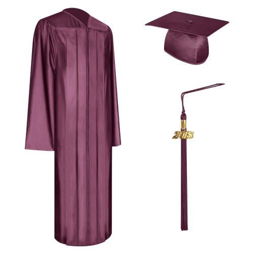 Shiny Maroon College and University Graduation Cap, Gown & Tassel