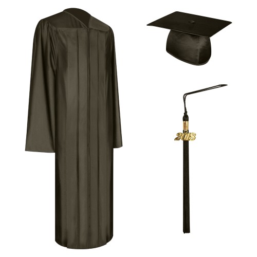 Shiny Brown College and University Graduation Cap, Gown & Tassel