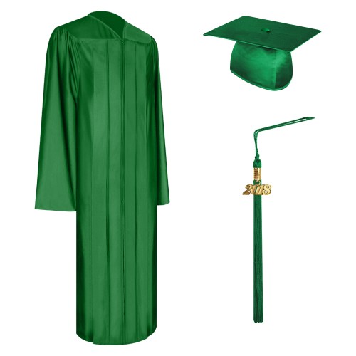 Shiny Green Elementary Graduation Cap, Gown & Tassel