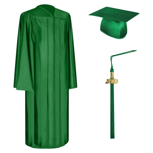 Shiny Green College and University Graduation Cap, Gown & Tassel