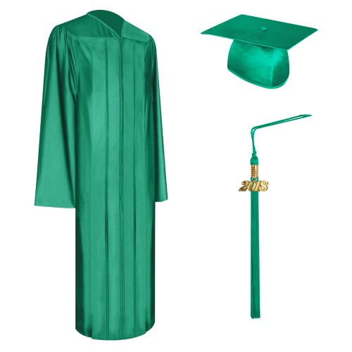 Shiny Emerald Green College and University Graduation Cap, Gown & Tassel