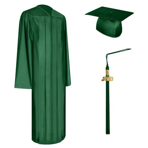 Shiny Hunter Green Technical and Vocational Graduation Cap, Gown & Tassel