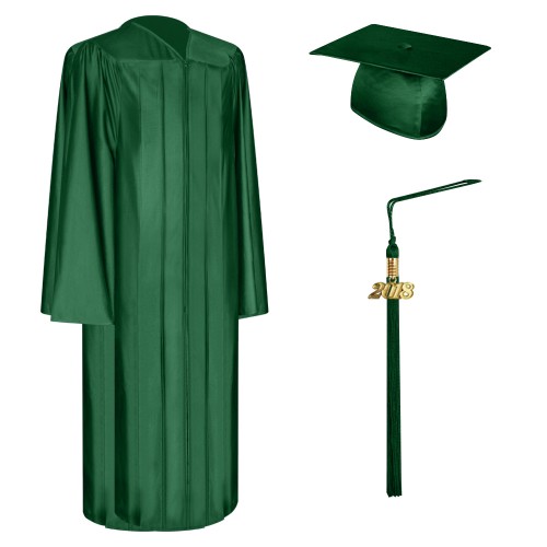 Shiny Hunter Green College and University Graduation Cap, Gown & Tassel