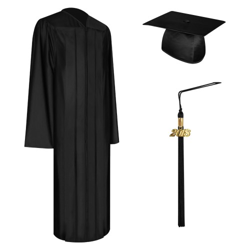 Shiny Black College and University Graduation Cap, Gown & Tassel