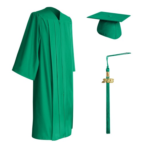 Matte Emerald Green Middle School and Junior High Graduation Cap, Gown & Tassel