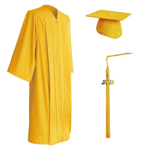 Matte Gold College and University Graduation Cap, Gown & Tassel