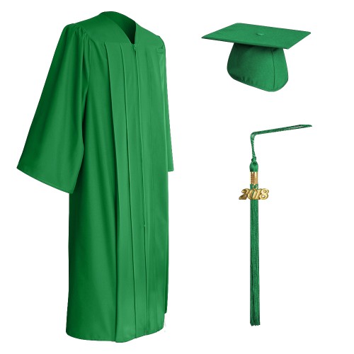 Matte Green Middle School and Junior High Graduation Cap, Gown & Tassel