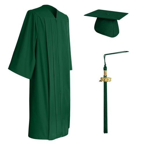 Matte Hunter Green College and University Graduation Cap, Gown & Tassel