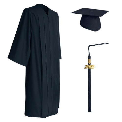 Matte Navy Blue High School Graduation Cap, Gown & Tassel