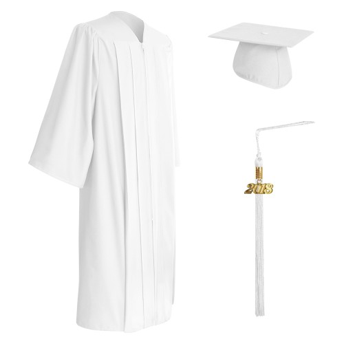 Matte White College and University Graduation Cap, Gown & Tassel