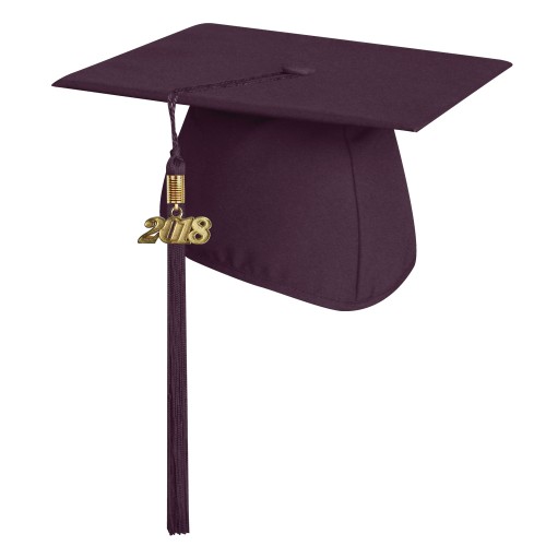 Matte Maroon College and University Graduation Cap with Tassel 