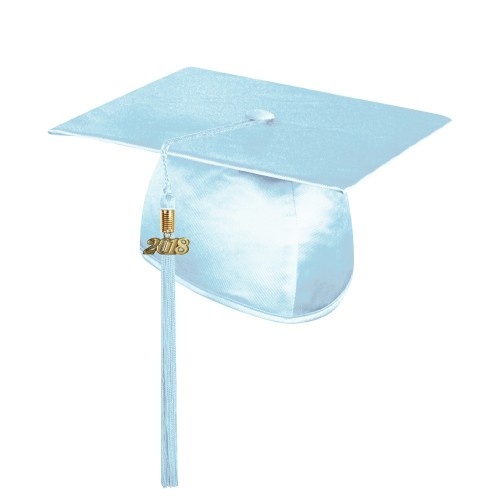 Shiny Light Blue Technical and Vocational Graduation Cap with Tassel 