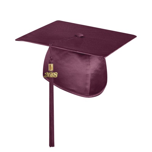 Shiny Maroon Technical and Vocational Graduation Cap with Tassel 