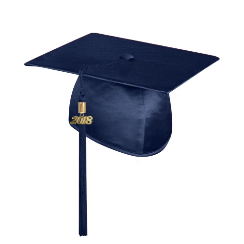 Shiny Navy Blue High School Graduation Cap with Tassel 
