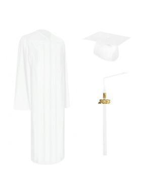 Shiny White Elementary Graduation Cap, Gown & Tassel