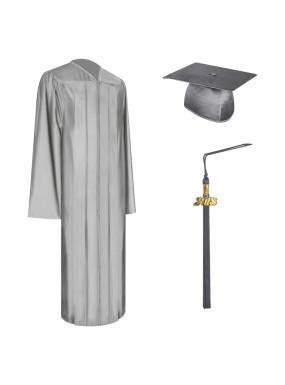 Shiny Silver College and University Graduation Cap, Gown & Tassel