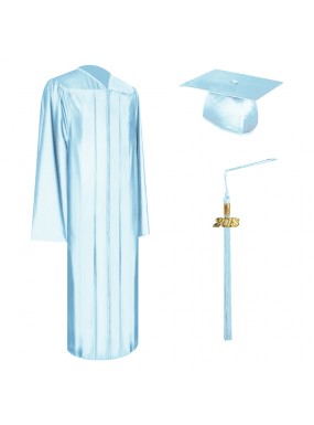 Shiny Light Blue College and University Graduation Cap, Gown & Tassel