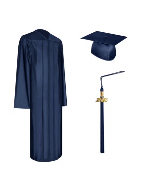Shiny Navy Blue College and University Graduation Cap, Gown & Tassel
