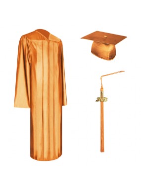 Shiny Orange College and University Graduation Cap, Gown & Tassel