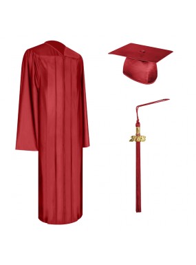 Shiny Red Faculty Staff Graduation Cap, Gown & Tassel