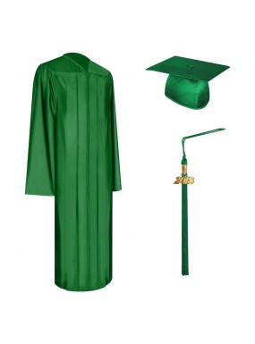Shiny Green Elementary Graduation Cap, Gown & Tassel