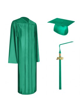 Shiny Emerald Green College and University Graduation Cap, Gown & Tassel