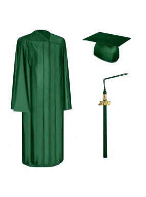 Shiny Hunter Green College and University Graduation Cap, Gown & Tassel