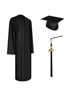Shiny Black College and University Graduation Cap, Gown & Tassel