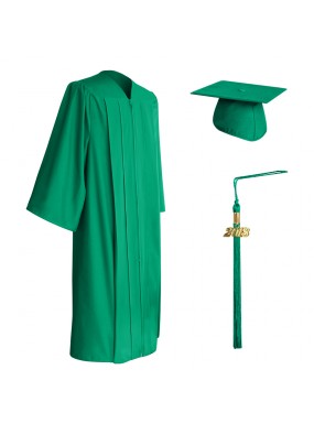 Matte Emerald Green College and University Graduation Cap, Gown & Tassel