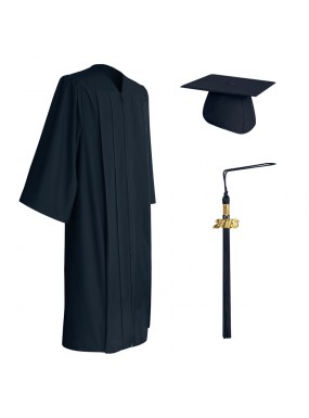 Matte Navy Blue College and University Graduation Cap, Gown & Tassel