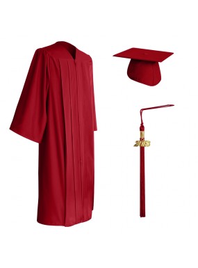 Matte Red College and University Graduation Cap, Gown & Tassel