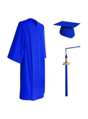 Matte Royal Blue College and University Graduation Cap, Gown & Tassel