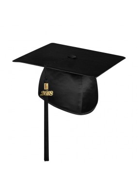 Shiny Black Technical and Vocational Graduation Cap with Tassel 