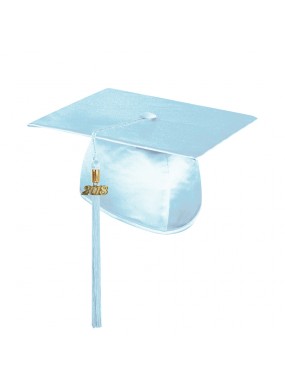 Shiny Light Blue College and University Graduation Cap with Tassel 