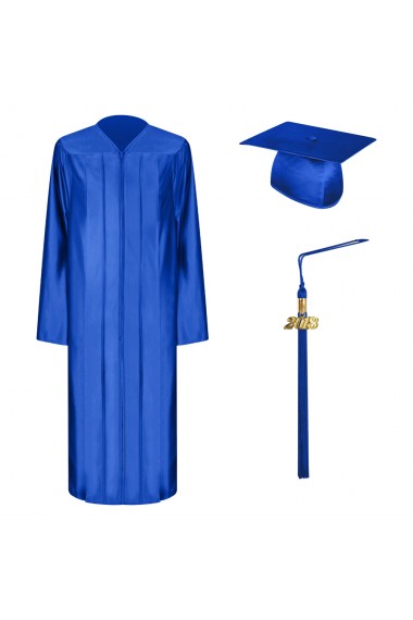 Shiny Royal Blue Graduation Cap, Gown & Tassel Set|College