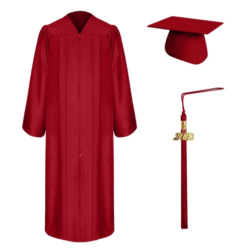 Matte Red Graduation Cap, Gown & Tassel Set|High School