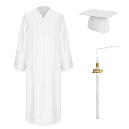 Matte White Graduation Cap, Gown & Tassel Set|Vocational