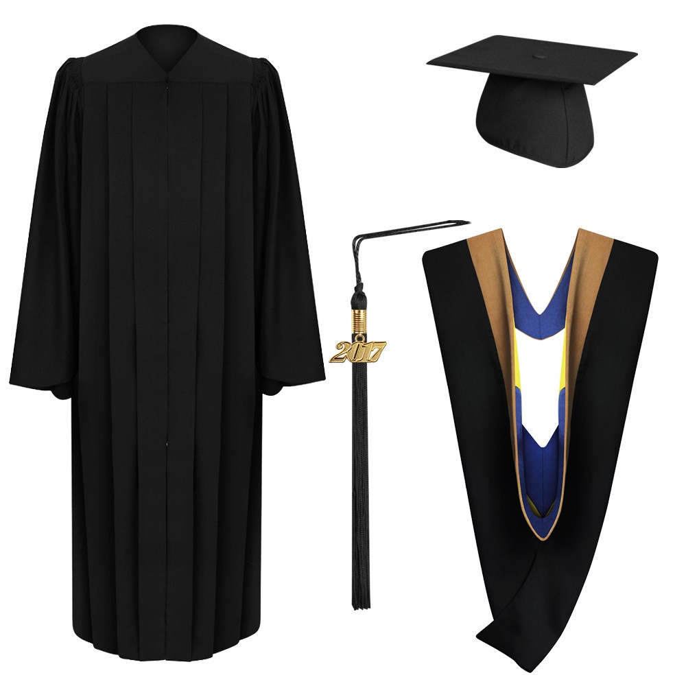 Deluxe Black Bachelor Graduation Cap, Gown, Tassel & Hood